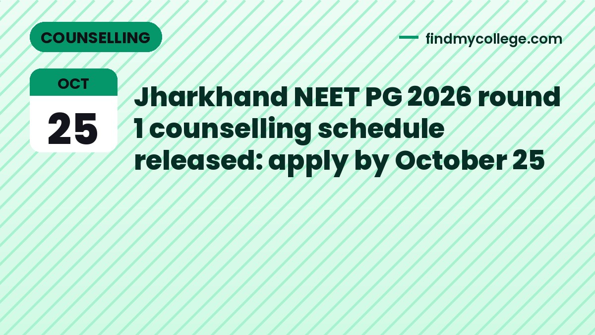 Jharkhand NEET PG 2026 round 1 counselling schedule released: apply by October 25