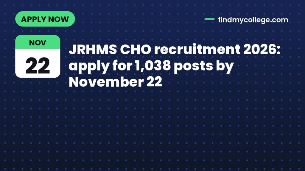 JRHMS CHO recruitment 2026: apply for 1,038 posts by November 22