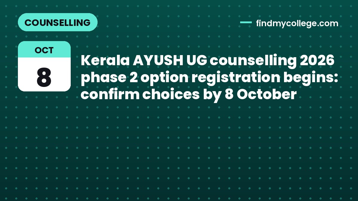 Kerala AYUSH UG counselling 2026 phase 2 option registration begins: confirm choices by 8 October