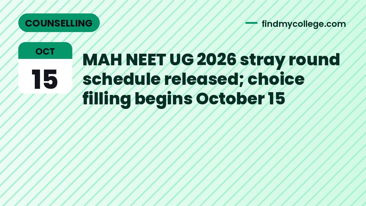MAH NEET UG 2026 stray round schedule released; choice filling begins October 15