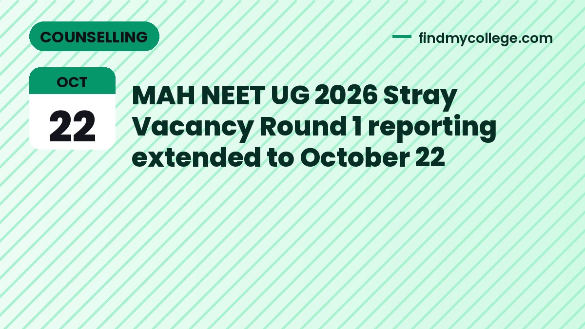 MAH NEET UG 2026 Stray Vacancy Round 1 reporting extended to October 22