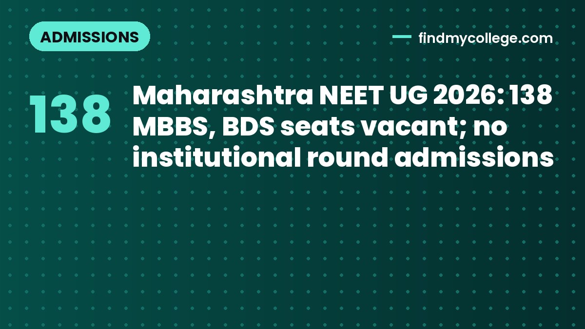 Maharashtra NEET UG 2026: 138 MBBS, BDS seats vacant; no institutional round admissions
