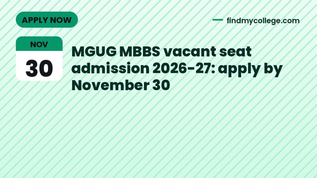 MGUG MBBS vacant seat admission 2026-27: apply by November 30