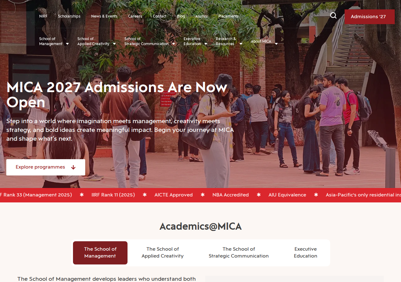 mica.ac.in homepage