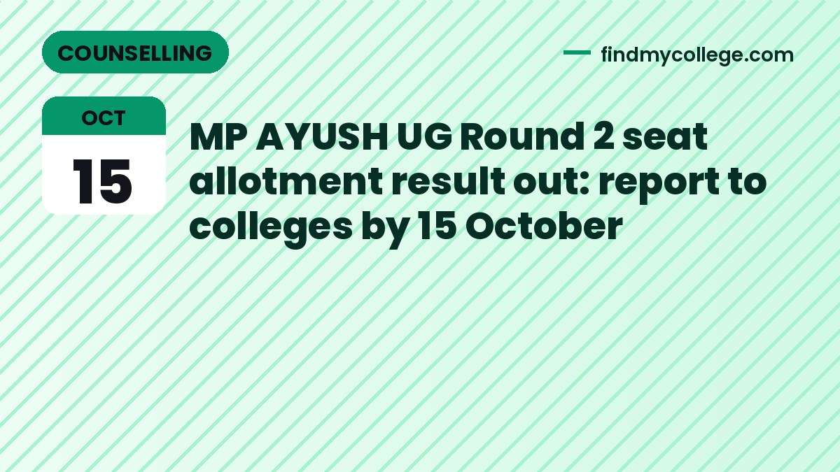 MP AYUSH UG Round 2 seat allotment result out: report to colleges by 15 October