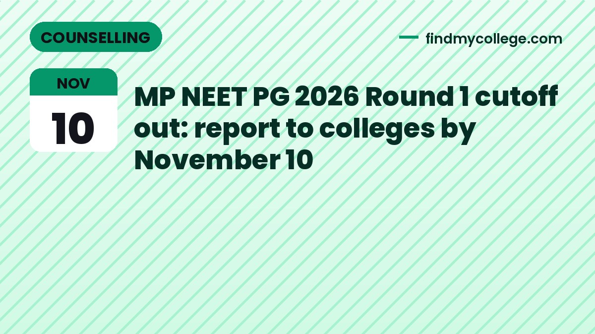 MP NEET PG 2026 Round 1 cutoff out: report to colleges by November 10