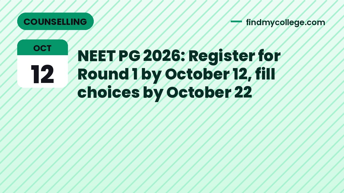 NEET PG 2026: Register for Round 1 by October 12, fill choices by October 22