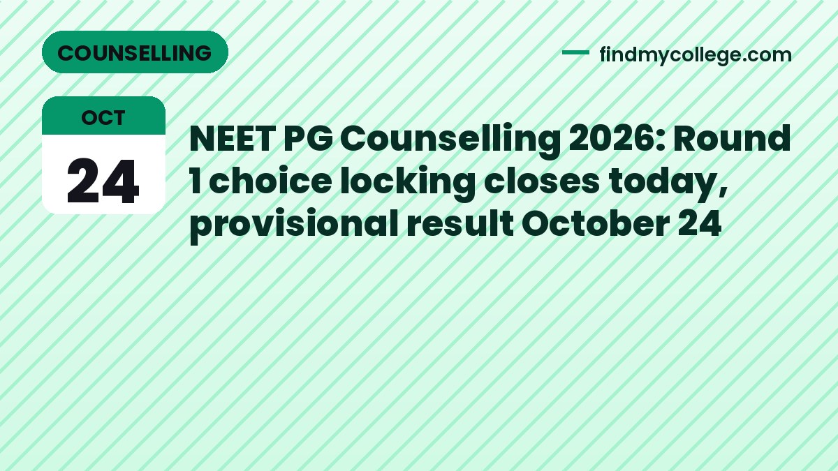 NEET PG Counselling 2026: Round 1 choice locking closes today, provisional result October 24