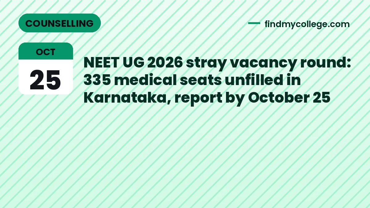 NEET UG 2026 stray vacancy round: 335 medical seats unfilled in Karnataka, report by October 25