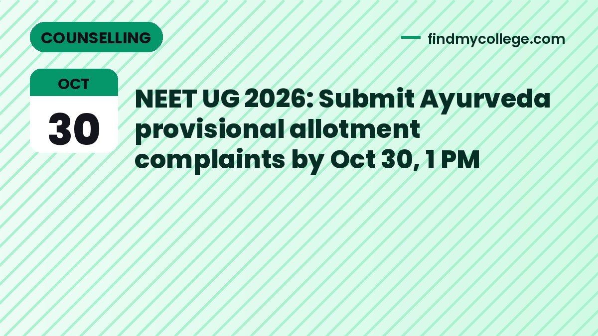 NEET UG 2026: Submit Ayurveda provisional allotment complaints by Oct 30, 1 PM