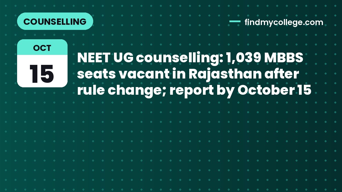 NEET UG counselling: 1,039 MBBS seats vacant in Rajasthan after rule change; report by October 15