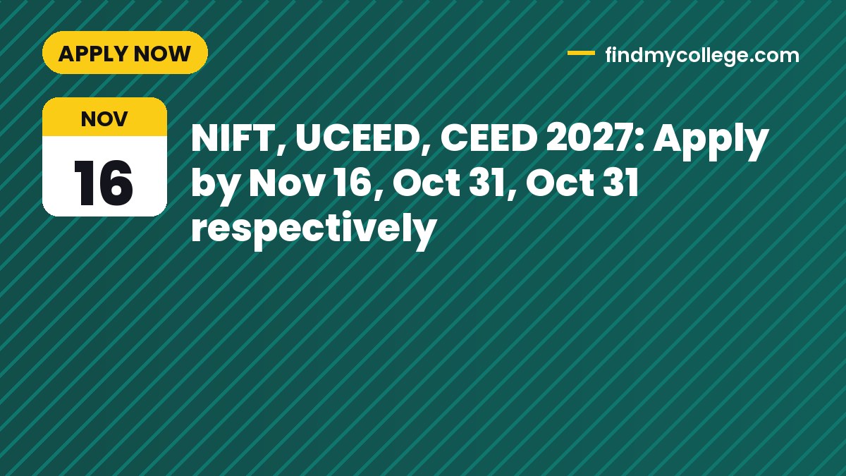 NIFT, UCEED, CEED 2027: Apply by Nov 16, Oct 31, Oct 31 respectively