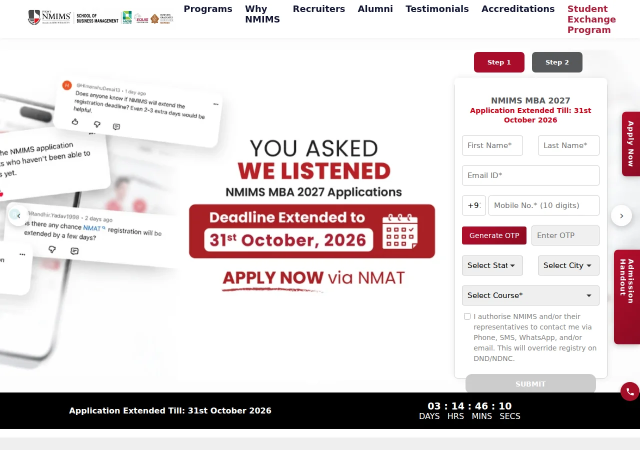 nmat.nmims.edu homepage