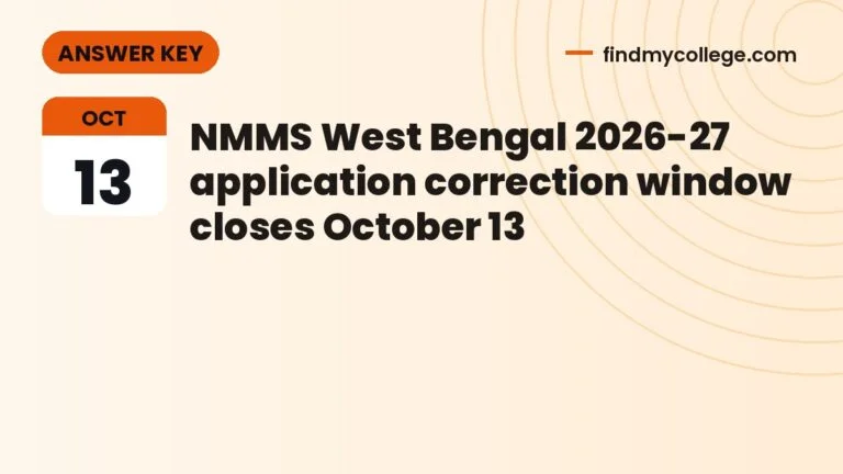 NMMS West Bengal 2026-27 application correction window closes October 13