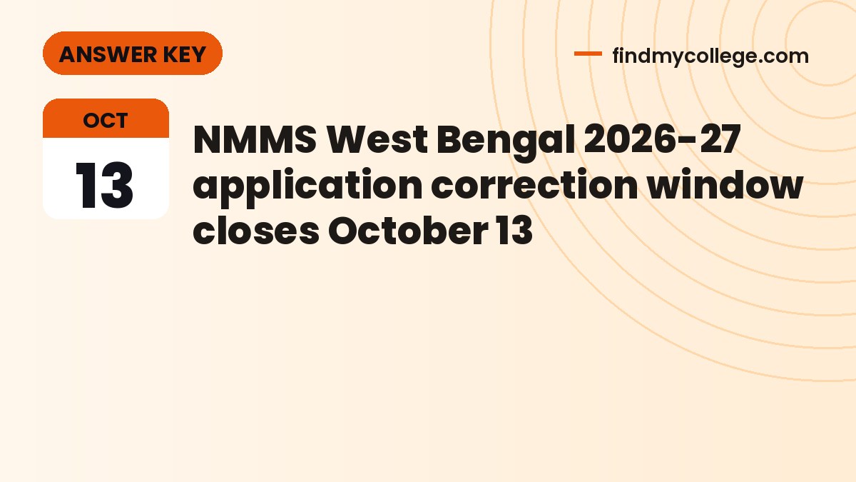 NMMS West Bengal 2026-27 application correction window closes October 13