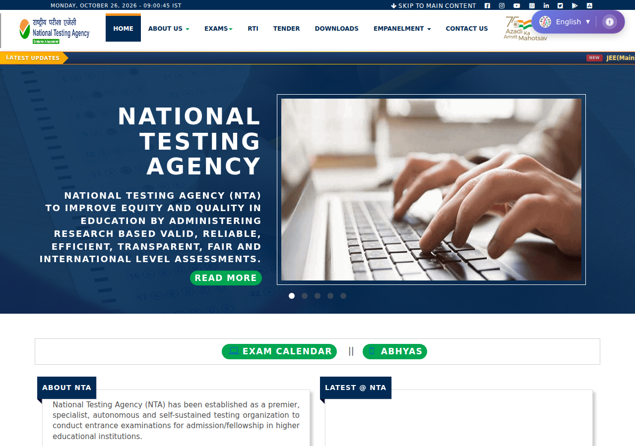 nta.ac.in homepage