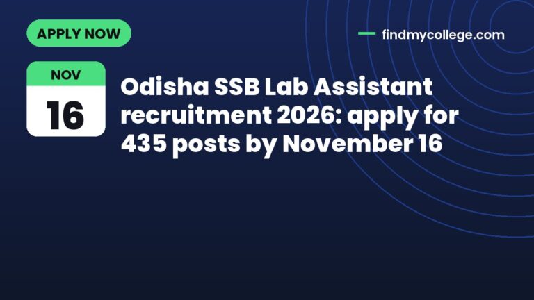 Odisha SSB Lab Assistant recruitment 2026: apply for 435 posts by November 16