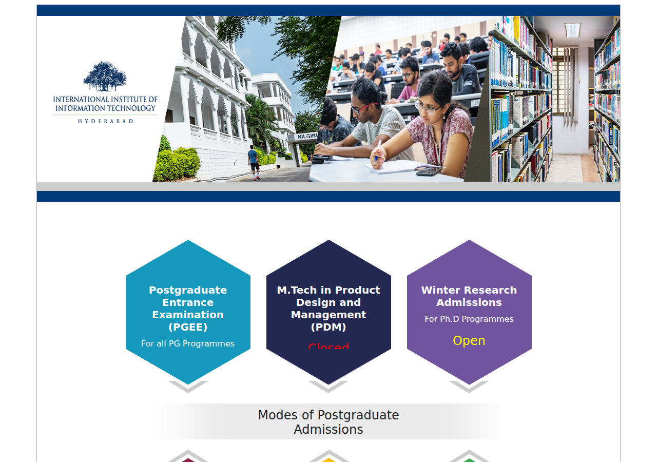 pgadmissions.iiit.ac.in homepage