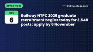 Railway NTPC 2026 graduate recruitment begins today for 3,548 posts; apply by 6 November