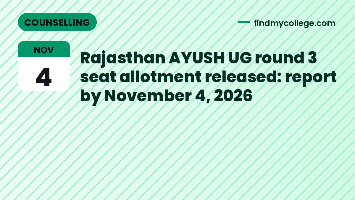 Rajasthan AYUSH UG round 3 seat allotment released: report by November 4, 2026