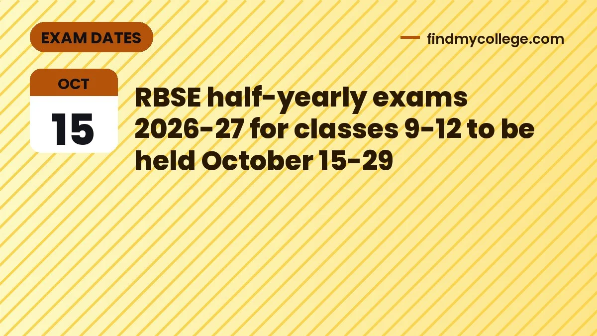 RBSE half-yearly exams 2026-27 for classes 9-12 to be held October 15-29