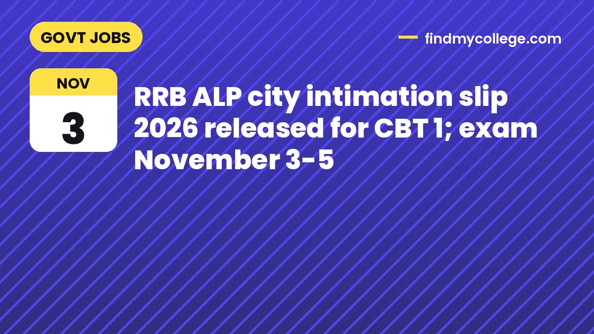 RRB ALP city intimation slip 2026 released for CBT 1; exam November 3-5
