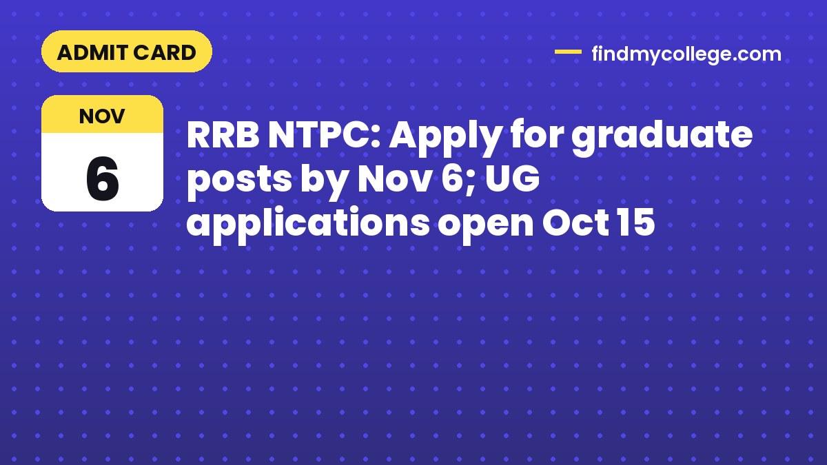 RRB NTPC: Apply for graduate posts by Nov 6; UG applications open Oct 15
