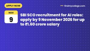SBI SCO recruitment for AI roles: apply by 9 November 2026 for up to ₹1.60 crore salary