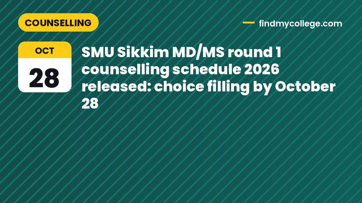 SMU Sikkim MD/MS round 1 counselling schedule 2026 released: choice filling by October 28