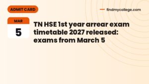 TN HSE 1st year arrear exam timetable 2027 released: exams from March 5