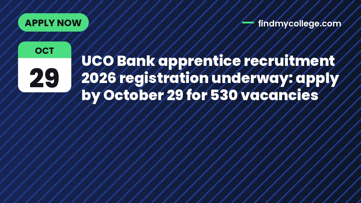 UCO Bank apprentice recruitment 2026 registration underway: apply by October 29 for 530 vacancies