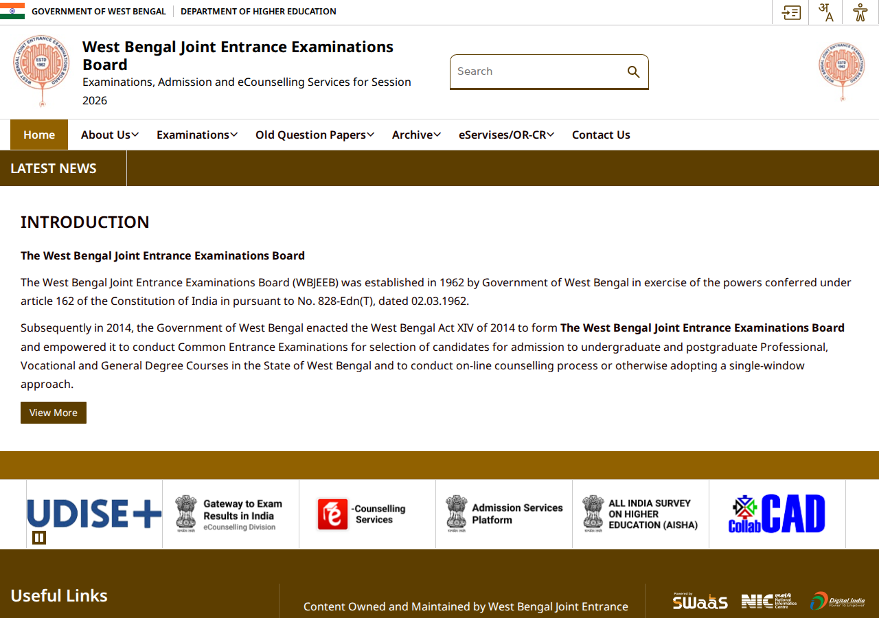 wbjeeb.nic.in homepage