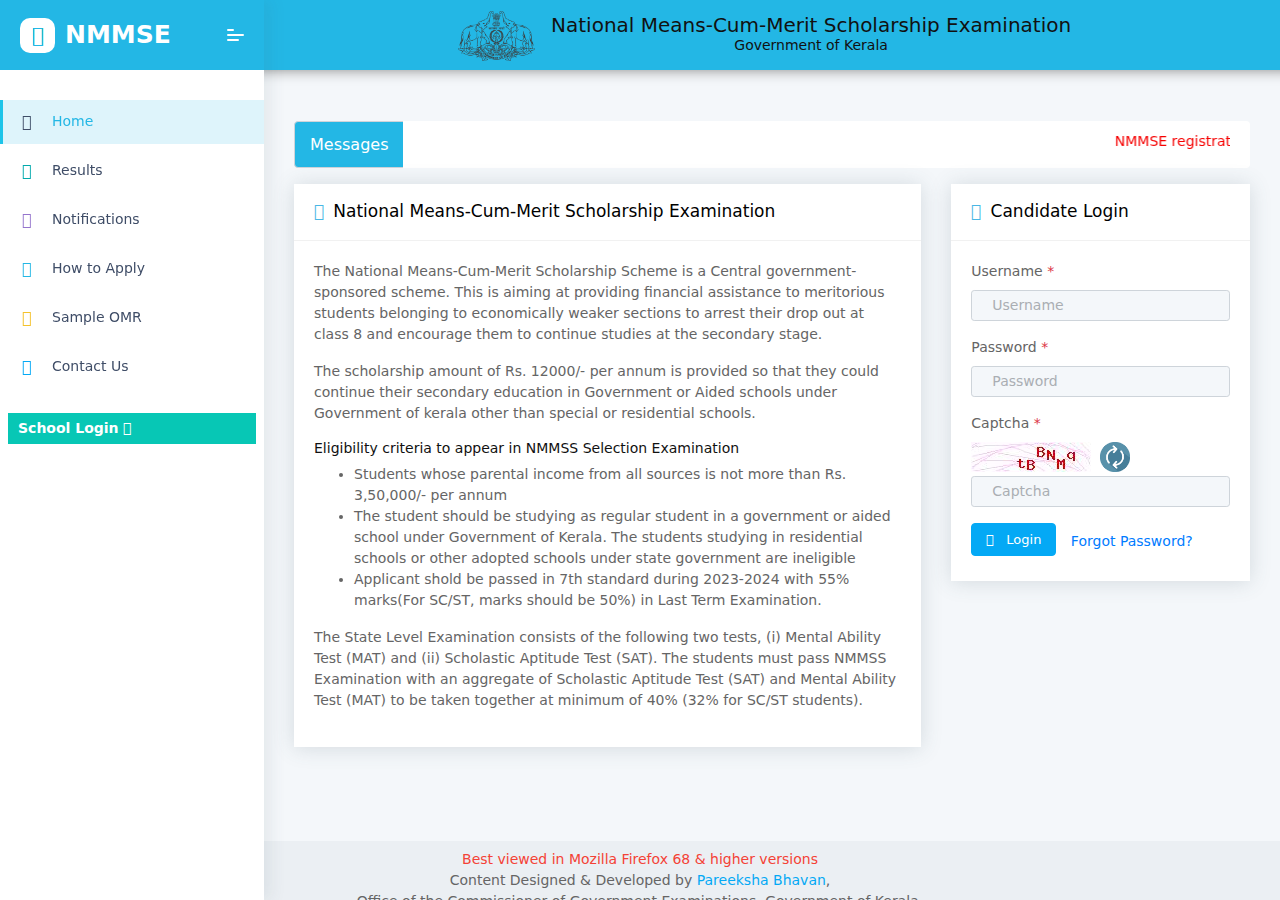 www.nmmse.kerala.gov.in homepage