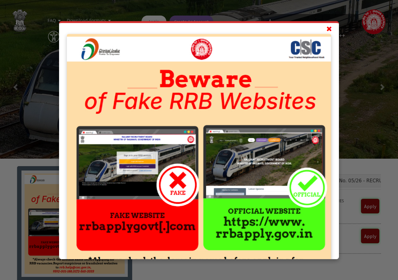 www.rrbapply.gov.in homepage