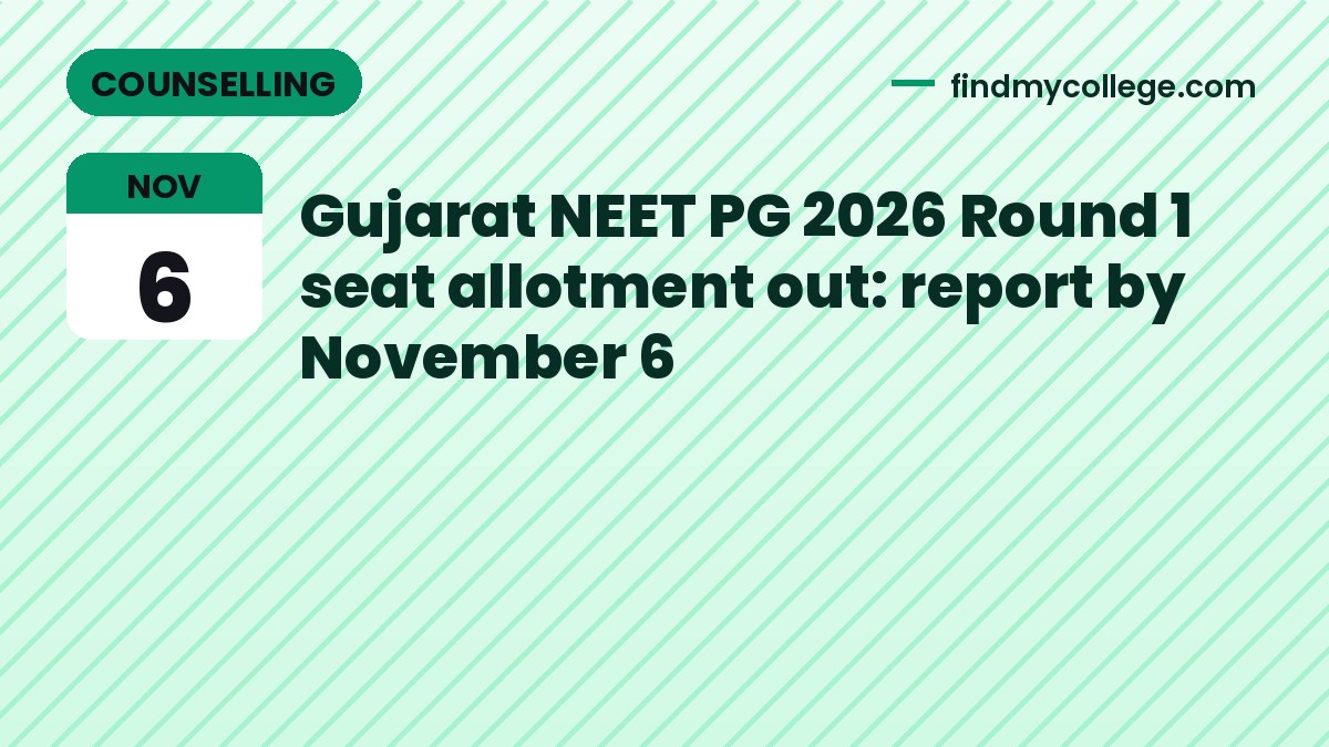 Gujarat NEET PG 2026 Round 1 seat allotment out: report by November 6